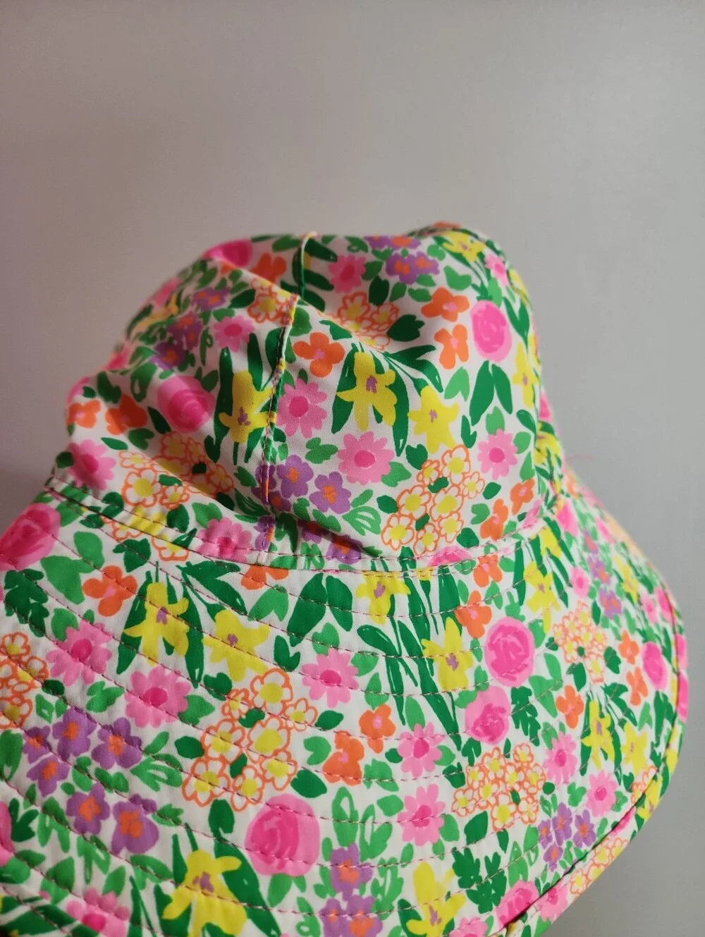 Unbranded Kids Floral Sun Bucket Hat - Pink, Yellow & Green